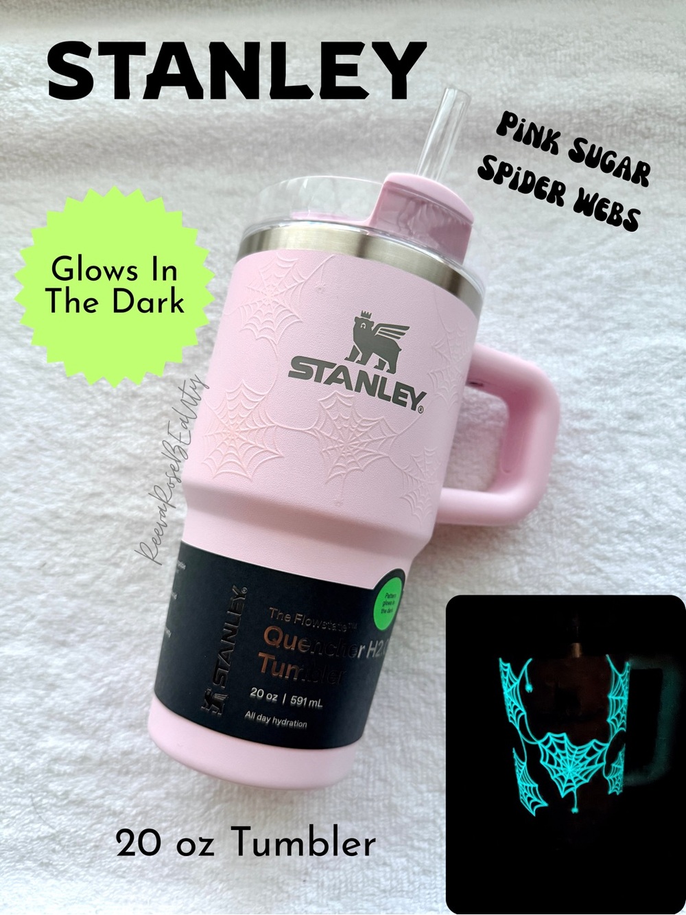Stanley GLOW IN THE DARK 20oz Pink Sugar Spider Webs Quencher Halloween 2026 NWT